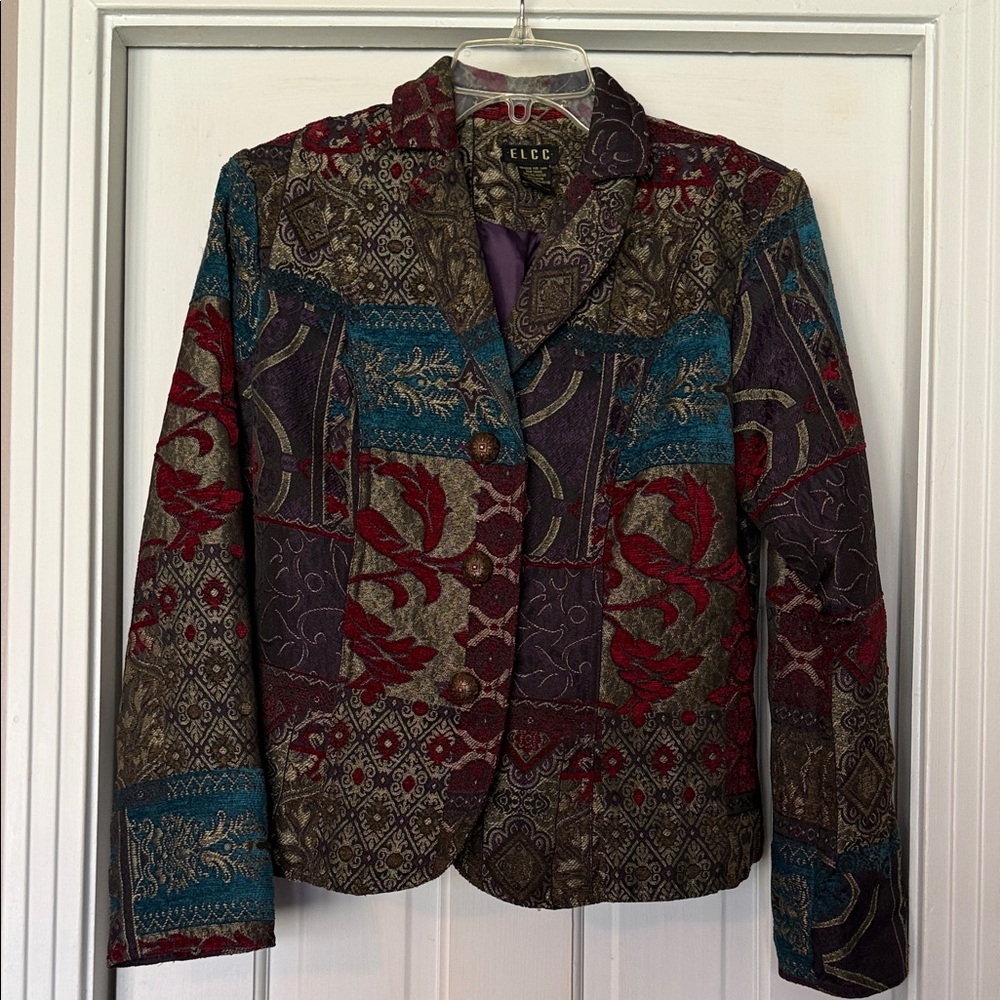 ELEC Women's Patchwork Blazer in Red and Purple